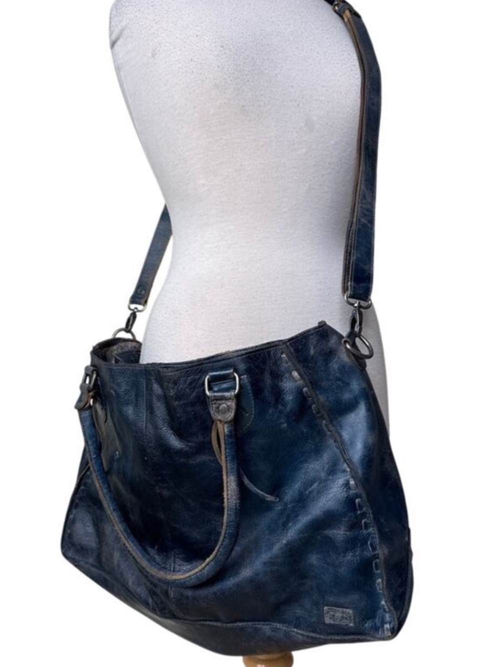 BED|STU Rockaway Navy Blue Leather Tote with Front Zip Pocket - Picture 3 of 5